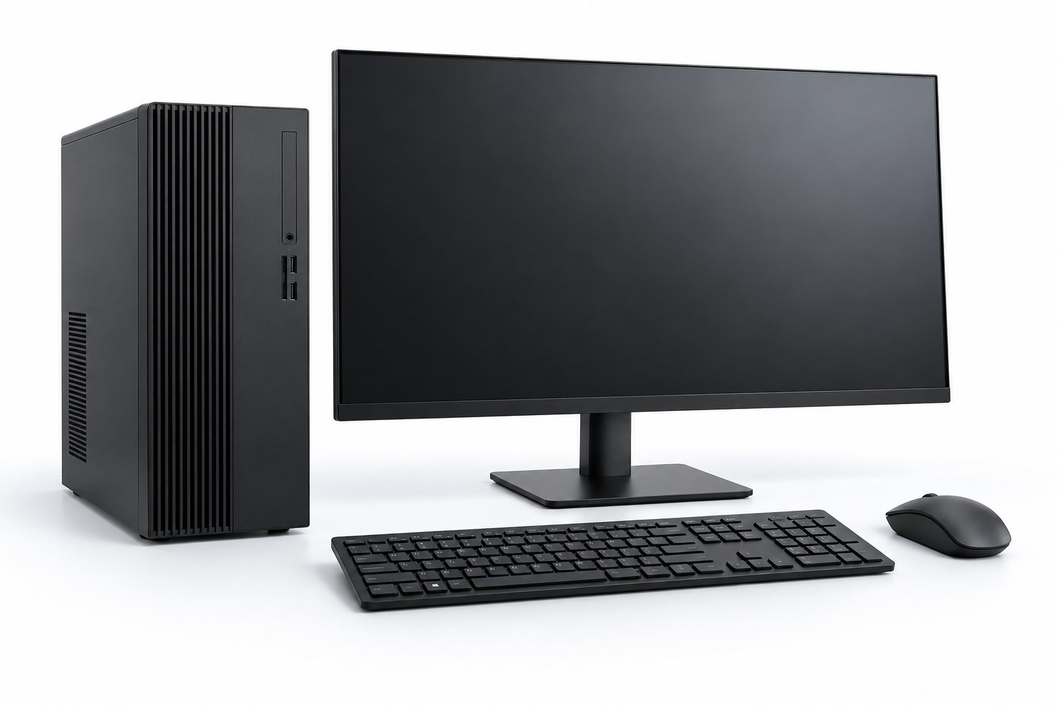 Desktop computer tower and monitor on a clean studio background